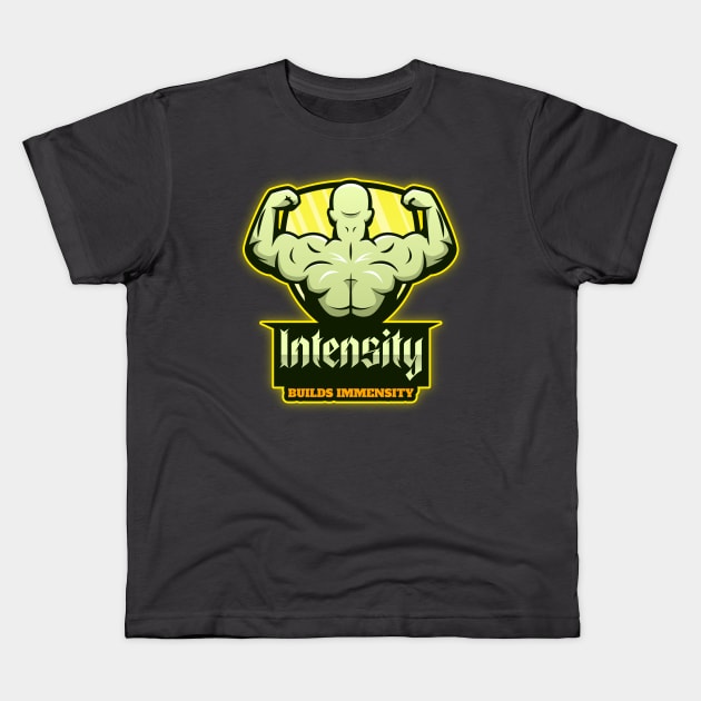 Intensity Builds Immensity - Motivational Weightlifting & Bodybuilding Quote Kids T-Shirt by FourMutts